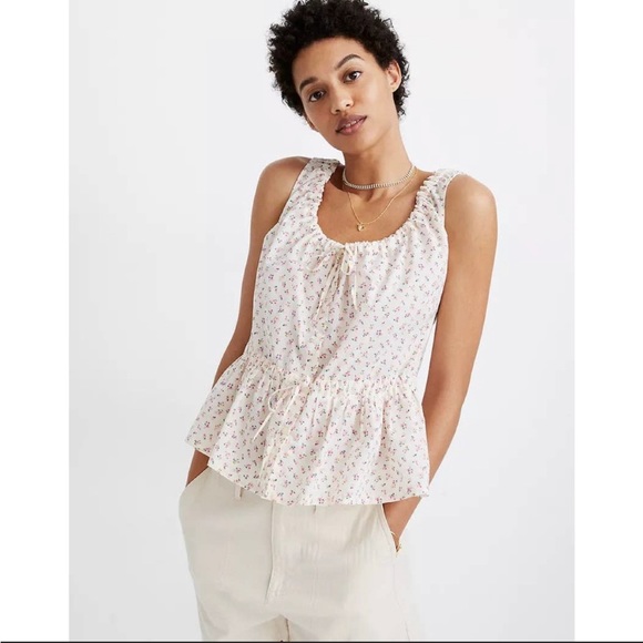 Madewell Shirred Drawstring Tank Top in Bright Buds Floral M - Picture 2 of 6